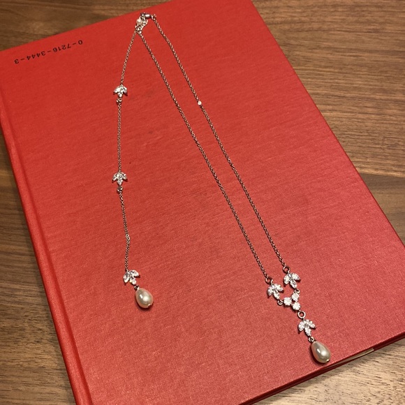 Bridal necklace and bracelet - ivory pearls and CZ - back drop style at clasp - Picture 7 of 10